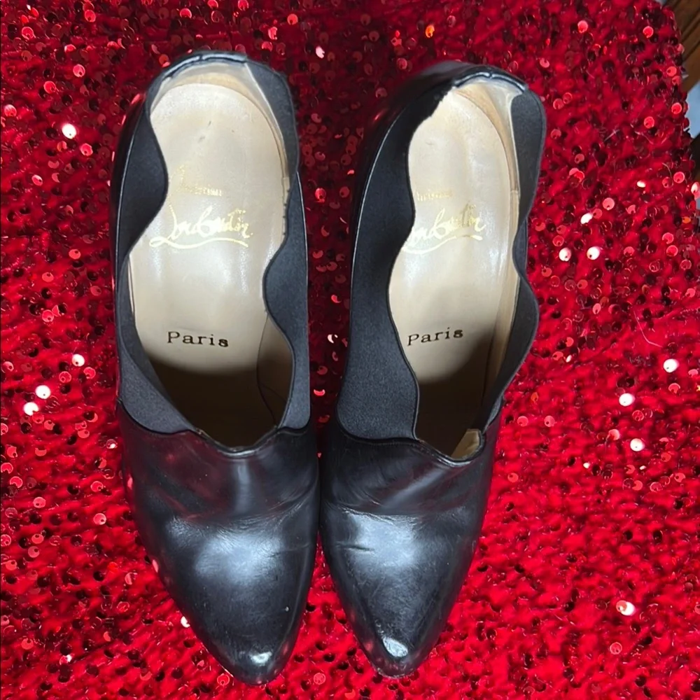 Christian Louboutins Ankle Booties Black Leather Red BottomsWomen's High Heels - Picture 10 of 13